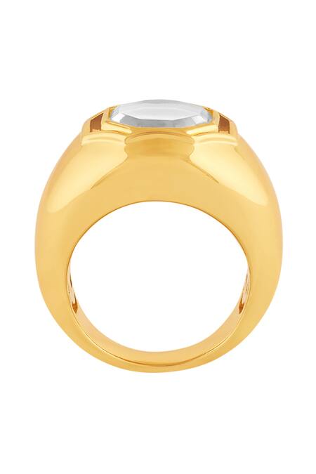 Isharya_Gold Plated Imitation Gemstones Mirrors On The Move Hexagonal Solo Ring_Online_at_Aza_Fashions
