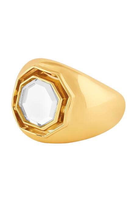 Buy_Isharya_Gold Plated Imitation Gemstones Mirrors On The Move Hexagonal Solo Ring_Online_at_Aza_Fashions