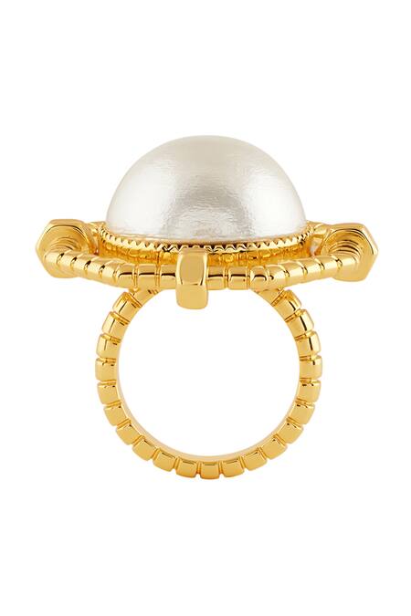 Isharya_Gold Plated Pearls And Metal Embellished Statement Ring_Online_at_Aza_Fashions