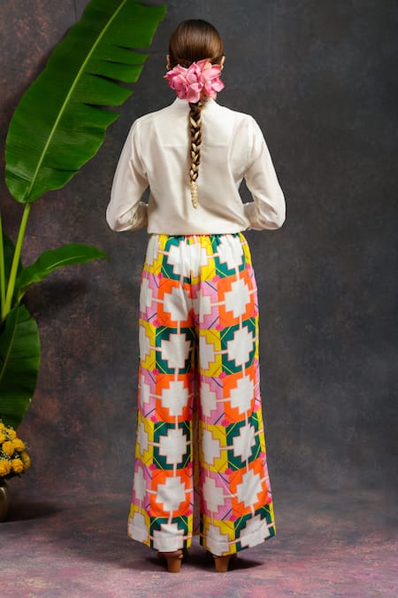 Shop_Prachi Kamat_Multi Color Viscose, Silk Open Neck, Mandarin Rangbhor Printed Jacket Pant Set _Online_at_Aza_Fashions