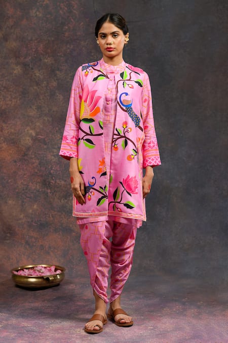 Buy Prachi Kamat Pink Viscose, Silk Open Neck Morbagh Print Jacket Online at Aza Fashions Buy_Prachi Kamat_Pink Viscose, Silk Open Neck Morbagh Print Jacket _Online_at_Aza_Fashions