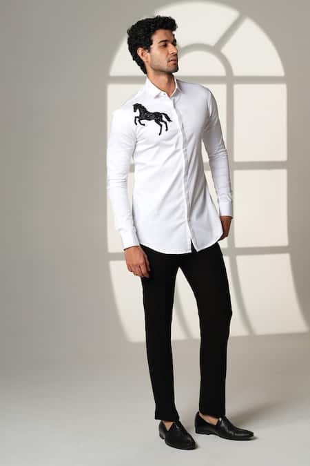 Sanjana Reddy Designs Horse Placement Embroidered Shirt 