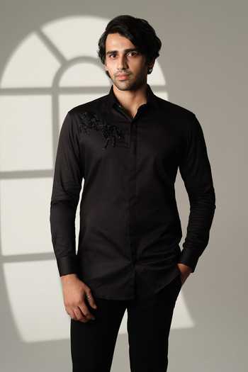 Buy Sanjana Reddy Designs Black Cotton Embroidery Horse Shirt Online at Aza Fashions Buy_Sanjana Reddy Designs_Black Cotton Embroidery Horse Shirt _Online_at_Aza_Fashions