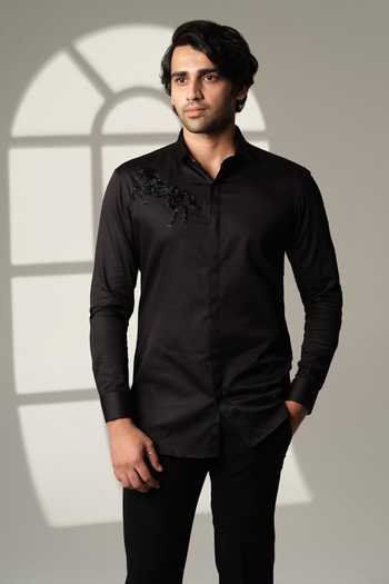 Shop Sanjana Reddy Designs Black Cotton Embroidery Horse Shirt Online at Aza Fashions Shop_Sanjana Reddy Designs_Black Cotton Embroidery Horse Shirt _Online_at_Aza_Fashions
