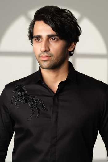 Sanjana Reddy Designs Black Cotton Embroidery Horse Shirt at Aza Fashions Sanjana Reddy Designs_Black Cotton Embroidery Horse Shirt _at_Aza_Fashions
