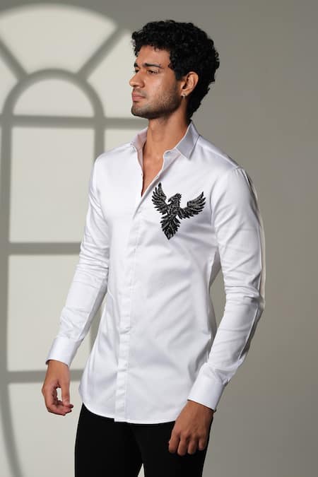 Sanjana Reddy Designs 3D Pheonix Bird Embroidered Shirt 