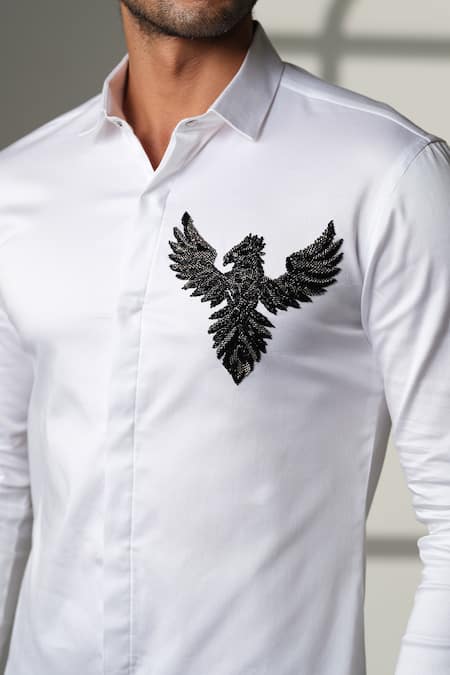 Buy Sanjana Reddy Designs White Cotton Embroidery, Beads 3d Pheonix Bird Shirt Buy_Sanjana Reddy Designs_White Cotton Embroidery, Beads 3d Pheonix Bird Shirt