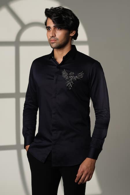 Sanjana Reddy Designs 3D Pheonix Placement Embroidered Shirt 