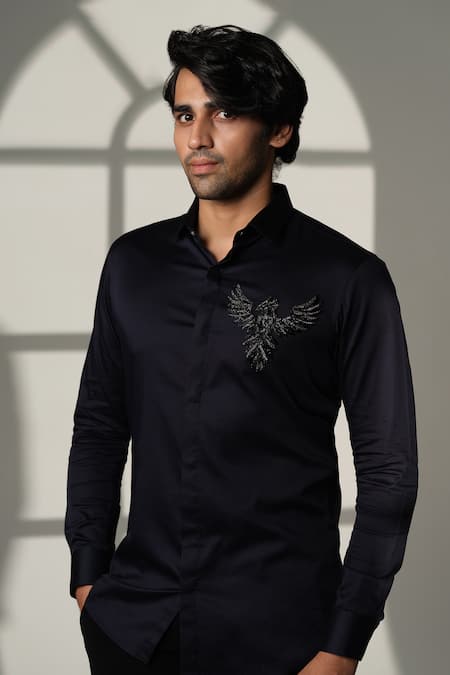 Sanjana Reddy Designs 3D Pheonix Placement Embroidered Shirt 