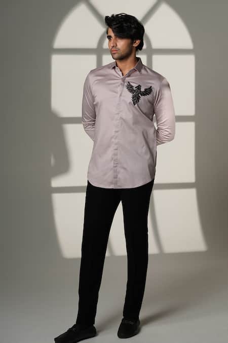 Sanjana Reddy Designs 3D Pheonix Placement Embroidered Shirt 