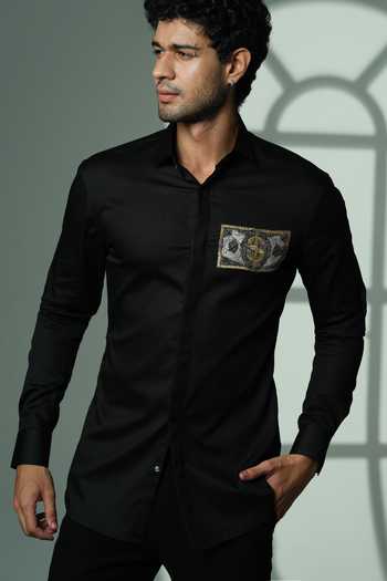 Sanjana Reddy Designs Black Cotton Embroidery, Beads Dollar Placement Shirt Online at Aza Fashions Sanjana Reddy Designs_Black Cotton Embroidery, Beads Dollar Placement Shirt _Online_at_Aza_Fashions