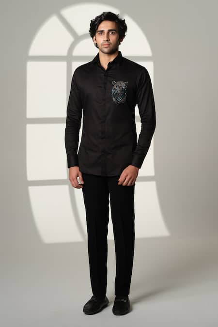 Sanjana Reddy Designs 3D Panther Placement Embroidered Shirt 