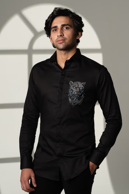 Sanjana Reddy Designs 3D Panther Placement Embroidered Shirt 