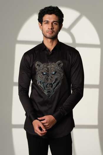Buy Sanjana Reddy Designs Black Cotton Embroidery Bear Shirt Online at Aza Fashions Buy_Sanjana Reddy Designs_Black Cotton Embroidery Bear Shirt _Online_at_Aza_Fashions
