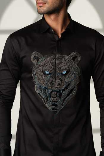 Buy Sanjana Reddy Designs Black Cotton Embroidery Bear Shirt Buy_Sanjana Reddy Designs_Black Cotton Embroidery Bear Shirt