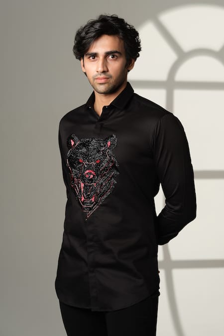 Buy_Sanjana Reddy Designs_Black Cotton Beads, Embroidery Bear Shirt 