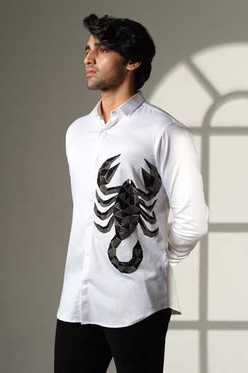 Sanjana Reddy Designs White Cotton Embroidery Scorpion Shirt Online at Aza Fashions Sanjana Reddy Designs_White Cotton Embroidery Scorpion Shirt _Online_at_Aza_Fashions