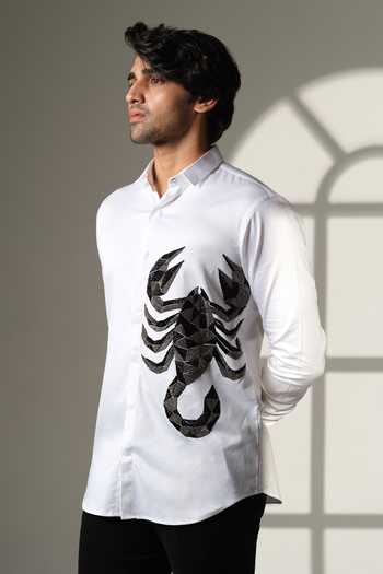 Buy Sanjana Reddy Designs White Cotton Embroidery Scorpion Shirt Online at Aza Fashions Buy_Sanjana Reddy Designs_White Cotton Embroidery Scorpion Shirt _Online_at_Aza_Fashions