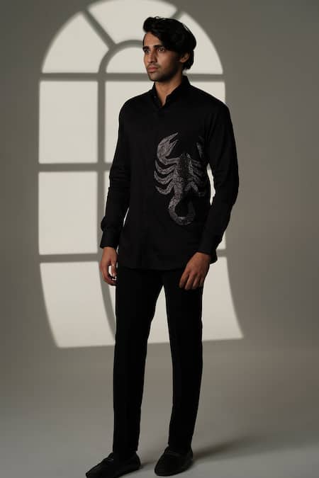 Sanjana Reddy Designs Scorpion Placement Embroidered Shirt 
