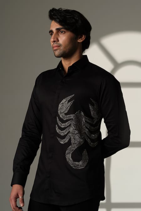 Sanjana Reddy Designs Scorpion Placement Embroidered Shirt 