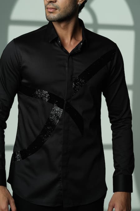 Sanjana Reddy Designs_Black Cotton Embroidery Cutdana Shirt _Online_at_Aza_Fashions