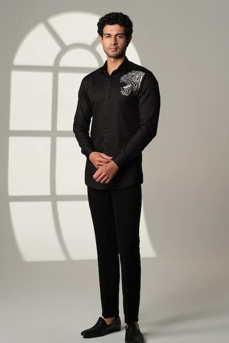 Sanjana Reddy Designs Tiger Placement Embroidered Shirt 