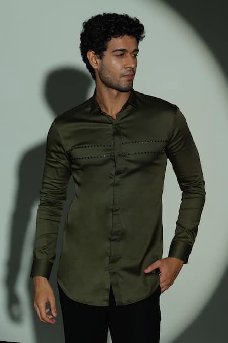 Sanjana Reddy Designs Parallel Line Placement Embroidered Shirt 