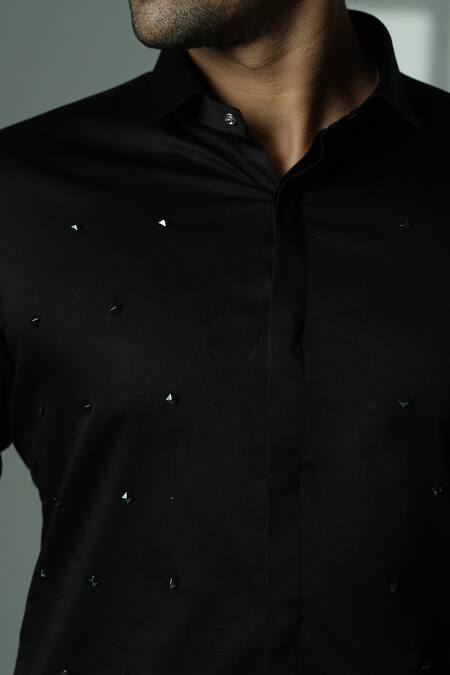 Sanjana Reddy Designs_Black Cotton Studs Pyramid Studded Shirt _Online_at_Aza_Fashions