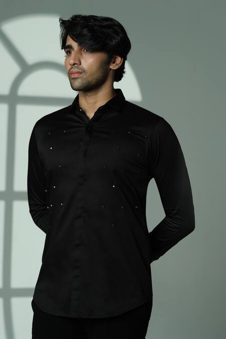 Buy_Sanjana Reddy Designs_Black Cotton Studs Pyramid Studded Shirt _Online_at_Aza_Fashions