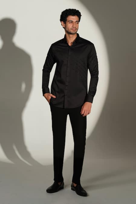 Sanjana Reddy Designs Slant Sally Lines Placement Embroidered Shirt 