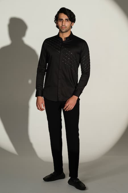 Sanjana Reddy Designs Slant Sally Lines Placement Embroidered Shirt 