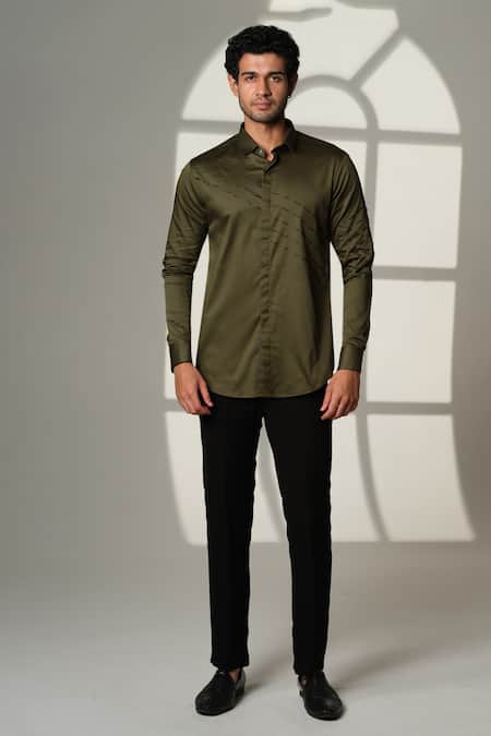 Sanjana Reddy Designs Slant Sally Lines Placement Embroidered Shirt 