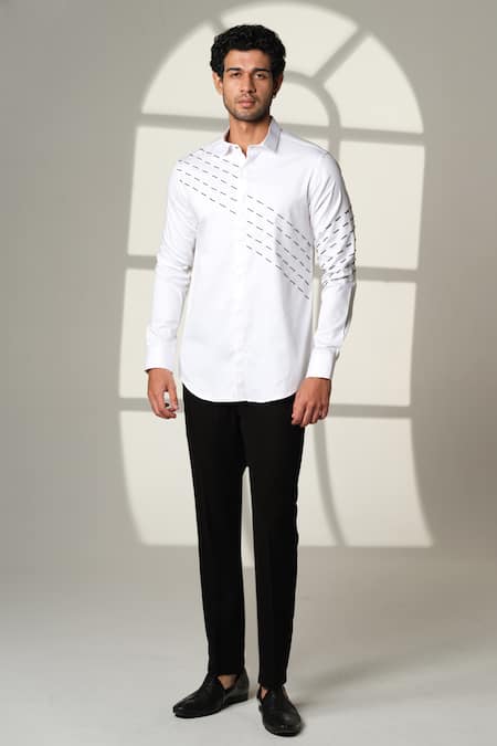 Sanjana Reddy Designs Slant Sally Lines Embroidered Shirt 