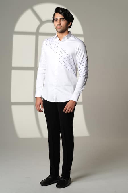 Sanjana Reddy Designs Slant Sally Lines Embroidered Shirt 