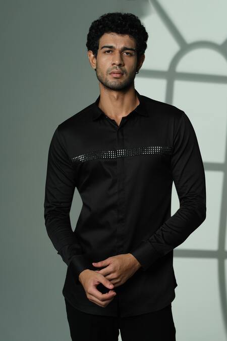 Sanjana Reddy Designs_Black Cotton Studs Pyramid Studded Shirt _Online_at_Aza_Fashions