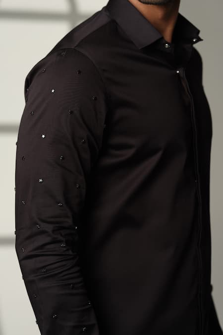 Buy_Sanjana Reddy Designs_Black Cotton Studs Star Placement Embroidered Shirt _Online_at_Aza_Fashions