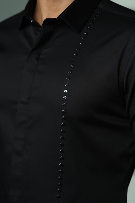 Buy_Sanjana Reddy Designs_Black Cotton Embroidery Placement Shirt _Online_at_Aza_Fashions