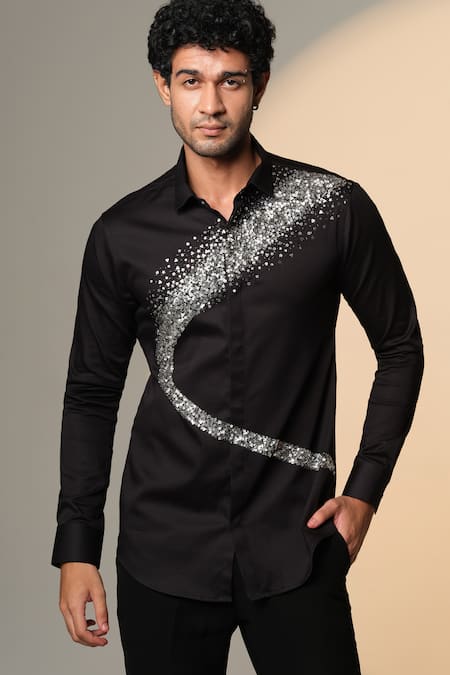 Sanjana Reddy Designs Galaxy Curve Embroidered Shirt 