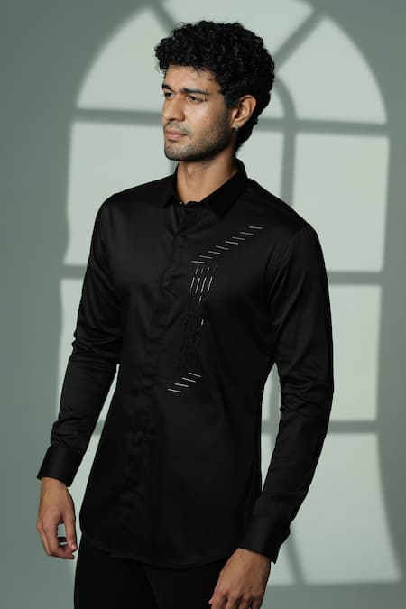 Sanjana Reddy Designs Black Cotton Embroidery Cutdana Shirt 
