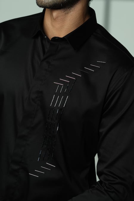 Buy_Sanjana Reddy Designs_Black Cotton Embroidery Cutdana Shirt _Online_at_Aza_Fashions