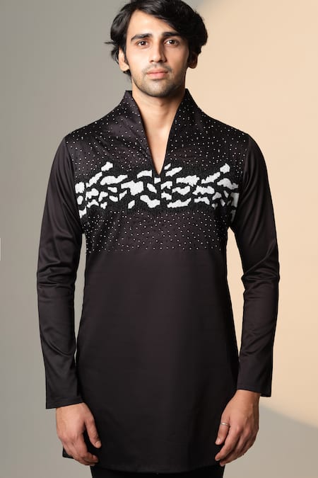 Sanjana Reddy Designs_Black Cotton Sequins Work Short Kurta _Online_at_Aza_Fashions