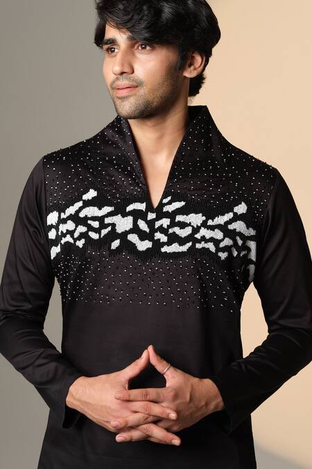 Buy_Sanjana Reddy Designs_Black Cotton Sequins Work Short Kurta _Online_at_Aza_Fashions