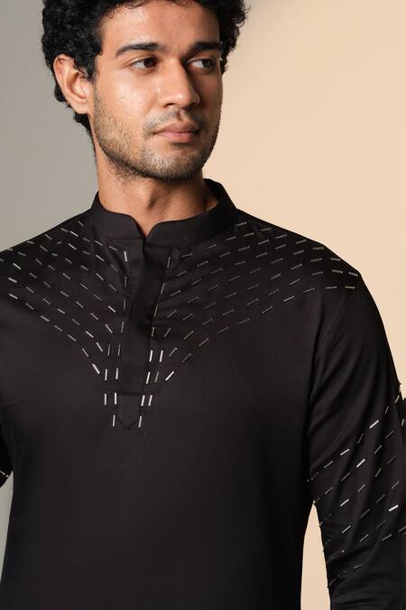 Buy_Sanjana Reddy Designs_Black Cotton Embroidery Cutdana Kurta _Online_at_Aza_Fashions