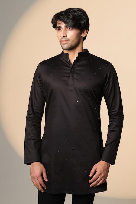 Sanjana Reddy Designs Black Cotton Embroidery, Studs Placement Kurta