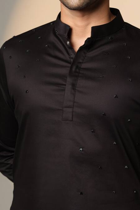 Buy_Sanjana Reddy Designs_Black Cotton Embroidery, Studs Placement Kurta _Online_at_Aza_Fashions