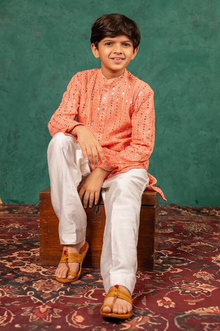 Buy JILMIL DREAMWEAR Peach Georgette Mirrors Work Kurta Set Online at Aza Fashions Buy_JILMIL DREAMWEAR_Peach Georgette Mirrors Work Kurta Set _Online_at_Aza_Fashions