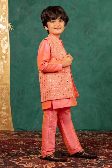 Buy JILMIL DREAMWEAR Pink Silk Mirrors Work Bundi And Kurta Set Online at Aza Fashions Buy_JILMIL DREAMWEAR_Pink Silk Mirrors Work Bundi And Kurta Set _Online_at_Aza_Fashions