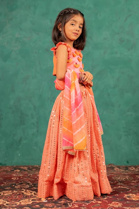 JILMIL DREAMWEAR Orange Silk Mirrors, Embroidery, Gota Patti Work Lehenga Set Online at Aza Fashions JILMIL DREAMWEAR_Orange Silk Mirrors, Embroidery, Gota Patti Work Lehenga Set _Online_at_Aza_Fashions