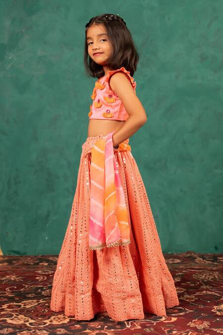 Buy JILMIL DREAMWEAR Orange Silk Mirrors, Embroidery, Gota Patti Work Lehenga Set Online at Aza Fashions Buy_JILMIL DREAMWEAR_Orange Silk Mirrors, Embroidery, Gota Patti Work Lehenga Set _Online_at_Aza_Fashions