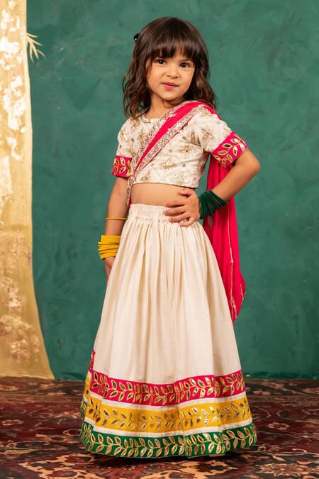 Shop JILMIL DREAMWEAR Off White Georgette Gota Patti, Mirrors, Embroidery, Zari Lehenga Set Online at Aza Fashions Shop_JILMIL DREAMWEAR_Off White Georgette Gota Patti, Mirrors, Embroidery, Zari Lehenga Set _Online_at_Aza_Fashions